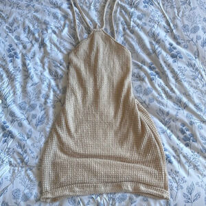 Beige Backless Knit Halter Top Dress